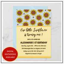 Invitaciones para el 1er cumpleaños de girasol lin
