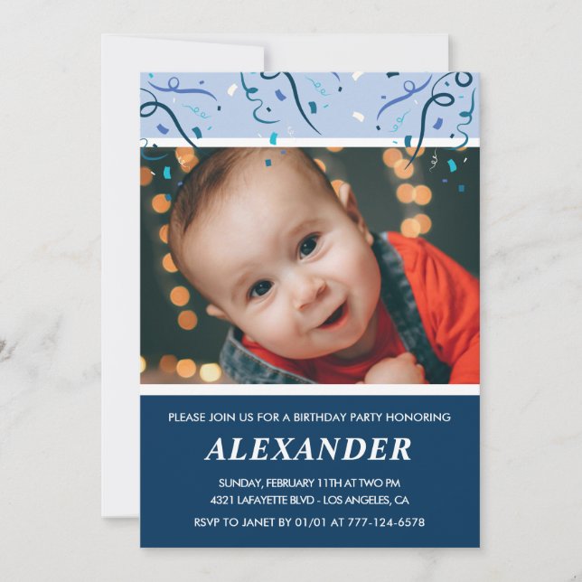 Invitaciones para el 1er cumpleaños de niño Foto A (Anverso)