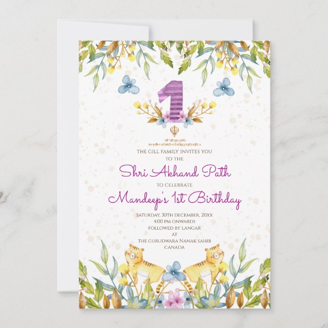 Invitaciones para el 1er cumpleaños Sukhmani Sahib (Anverso)
