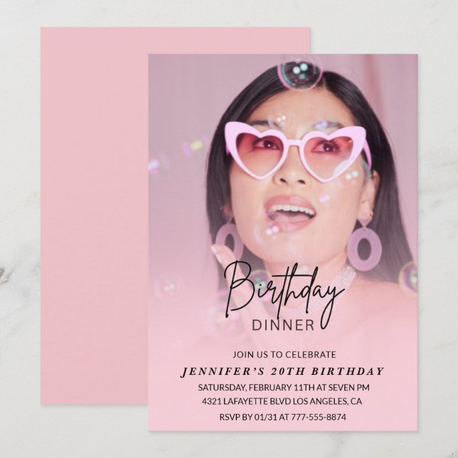 Invitaciones para el 20° cumpleaños Foto de la cen (Anverso / Reverso)