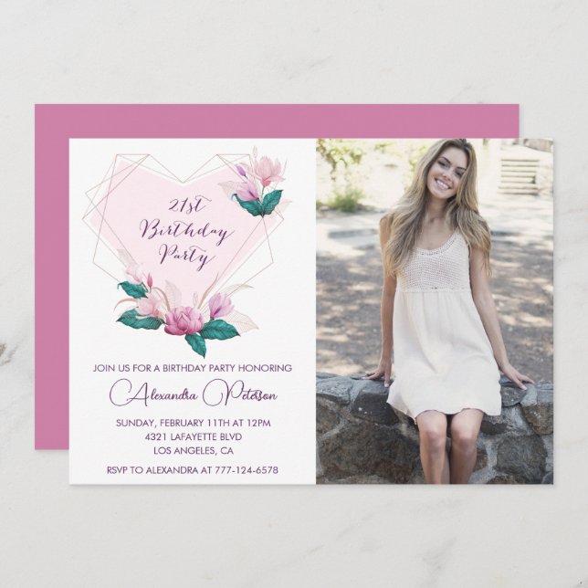Invitaciones para el 21º cumpleaños Elegant Boho P (Anverso / Reverso)