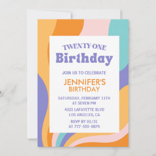 Invitaciones para el 21º cumpleaños Retro Wavy Squ