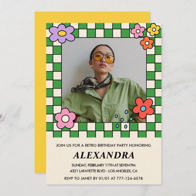 Invitaciones para el 22º cumpleaños Groovy Flowers (Anverso / Reverso)