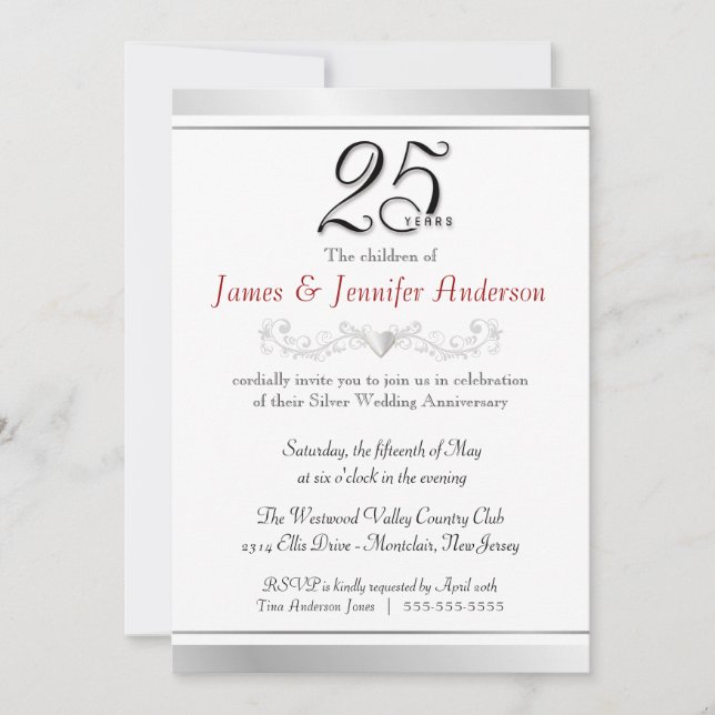 Invitaciones para el 25º Aniversario de Bodas de P (Anverso)