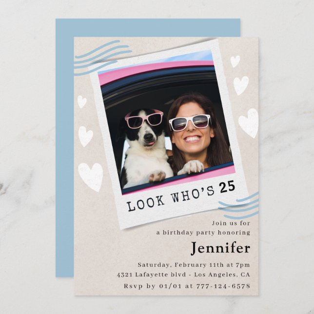 Invitaciones para el 25° cumpleaños Divertida Foto (Anverso / Reverso)