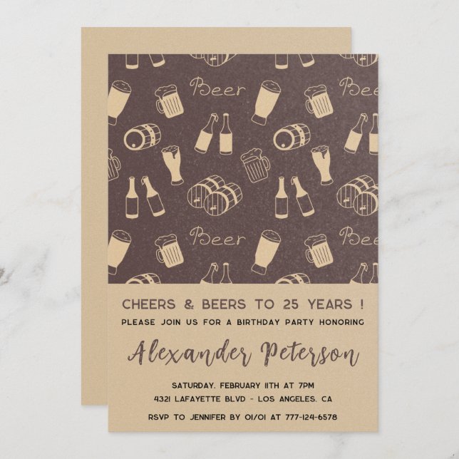 Invitaciones para el 25 cumpleaños Hombres Beer Ru (Anverso / Reverso)
