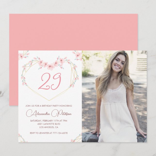 Invitaciones para el 29 aniversario de Boho Floral (Anverso / Reverso)