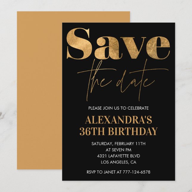 Invitaciones para el 36 cumpleaños de Black Gold,  (Anverso / Reverso)
