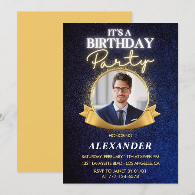 Invitaciones para el 37 cumpleaños de hombre  Eleg (Anverso / Reverso)