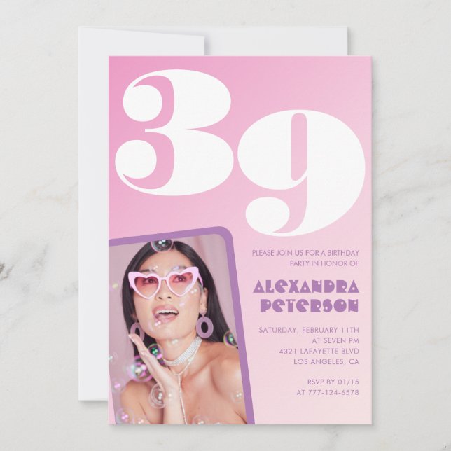 Invitaciones para el 39° cumpleaños Retro Photo (Anverso)