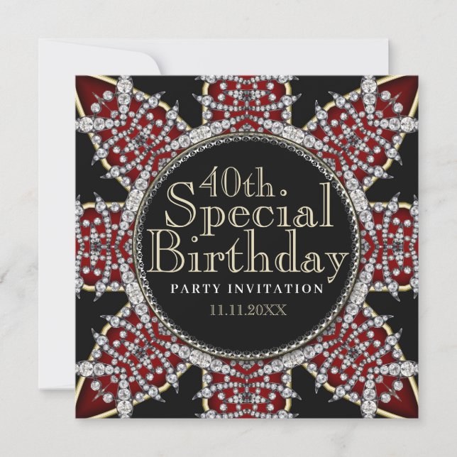 Invitaciones para el 40 cumpleaños de Diva Red Dia (Anverso)