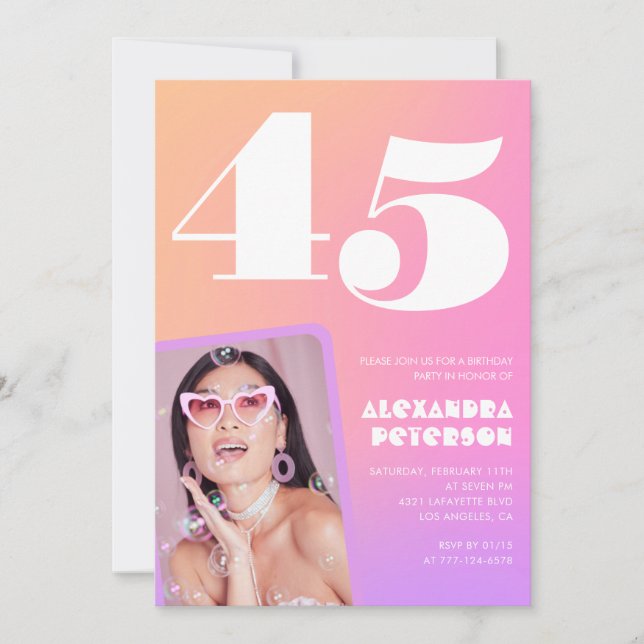 Invitaciones para el 45º cumpleaños Retro Photo (Anverso)