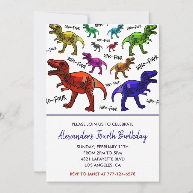 Invitaciones para el 4to cumpleaños de Dinosaurio  (Anverso)