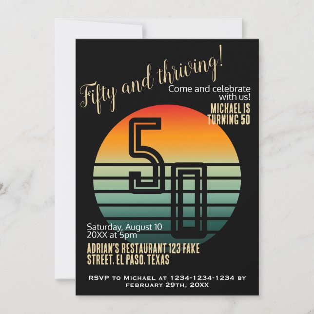 Invitaciones para el 50 cumpleaños: Cincuenta y pr (Anverso)