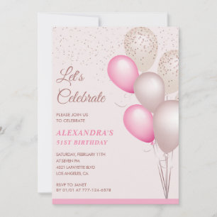 Invitaciones para el 51 cumpleaños con globos Conf