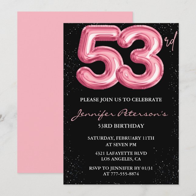 Invitaciones para el 53 cumpleaños de Black Pink G (Anverso / Reverso)