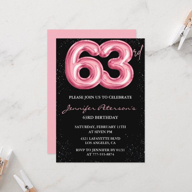 Invitaciones para el 63 cumpleaños de Black Pink G (Anverso/Reverso In Situ)
