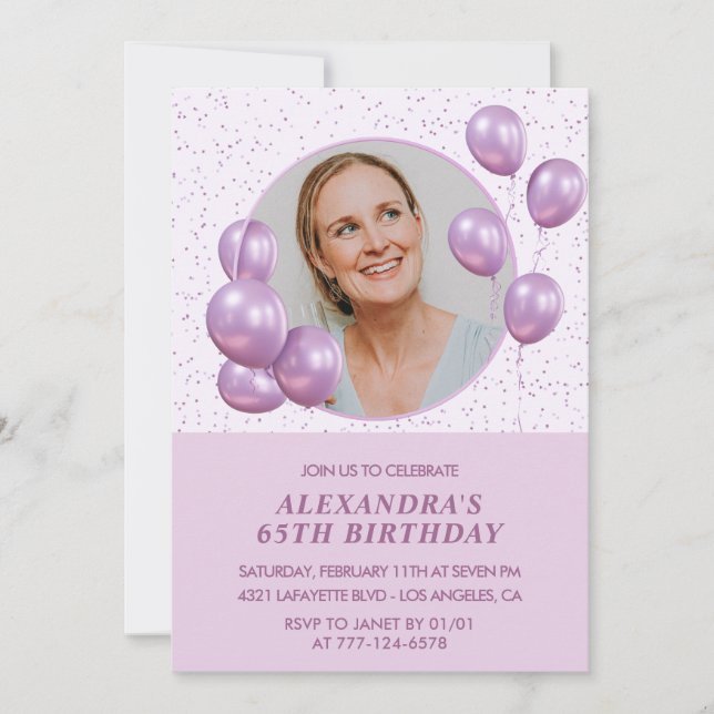 Invitaciones para el 65 aniversario Globos Fotogra (Anverso)