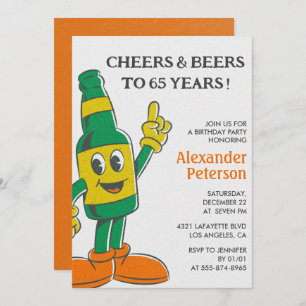 Invitaciones para el 65 cumpleaños Beer Funny Vint