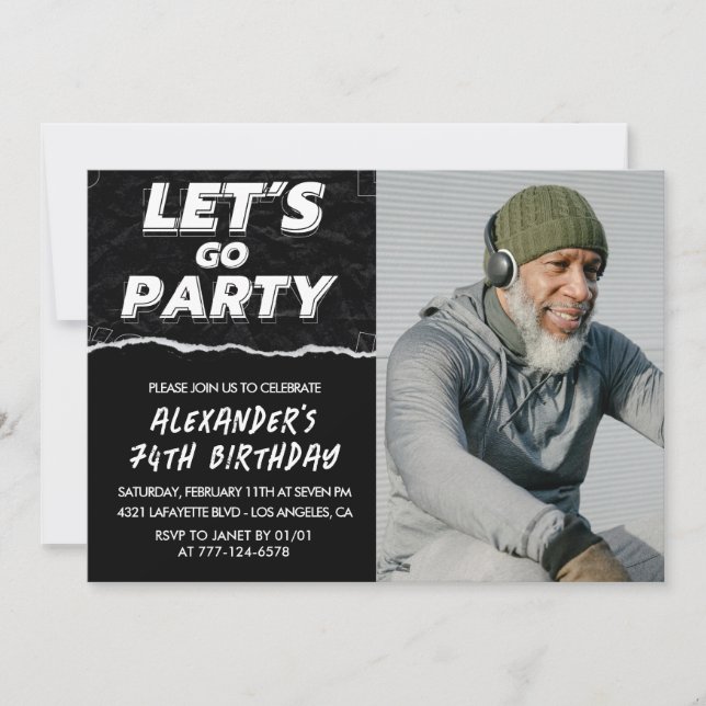 Invitaciones para el 74° cumpleaños de Black Men P (Anverso)