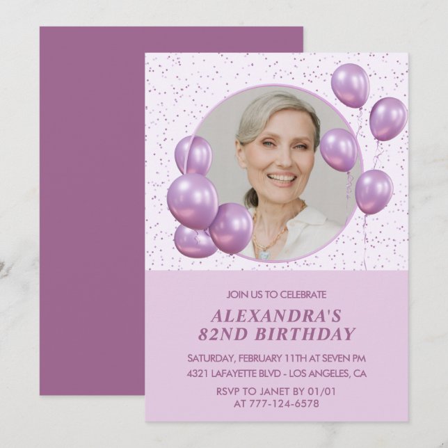 Invitaciones para el 82° cumpleaños Fotografía Glo (Anverso / Reverso)