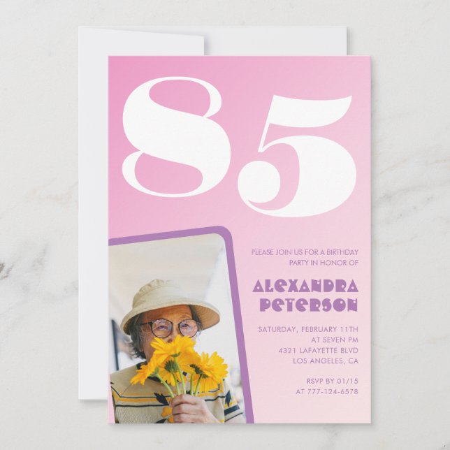 Invitaciones para el 85 cumpleaños Rosado Retro Ph (Anverso)
