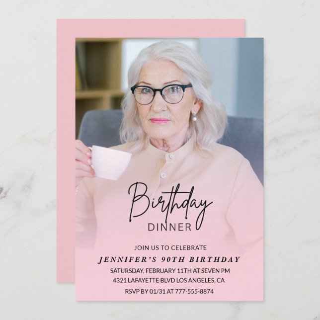 Invitaciones para el 90 cumpleaños Fotos de la cen (Anverso / Reverso)
