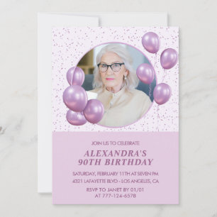 Invitaciones para el 90 cumpleaños Globos Foto Pur