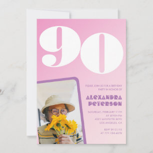 Invitaciones para el 90 cumpleaños Rosado Retro Ph