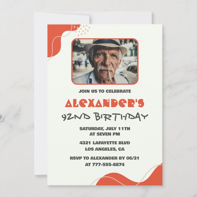 Invitaciones para el 92 cumpleaños de hombres roja (Anverso)