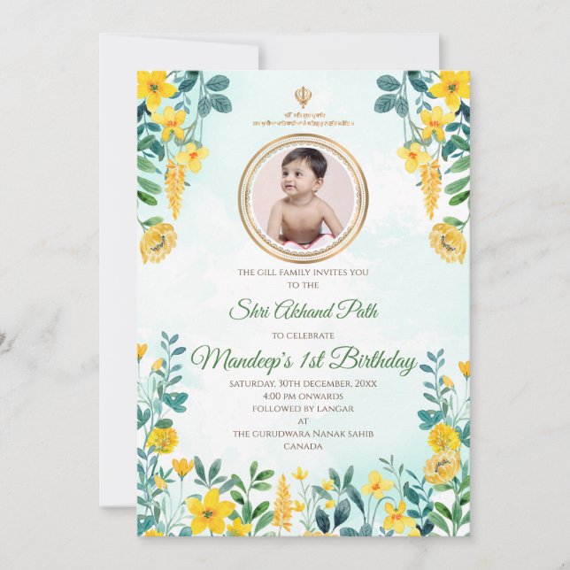 Invitaciones para el Akhand Path del primer cumple (Anverso)