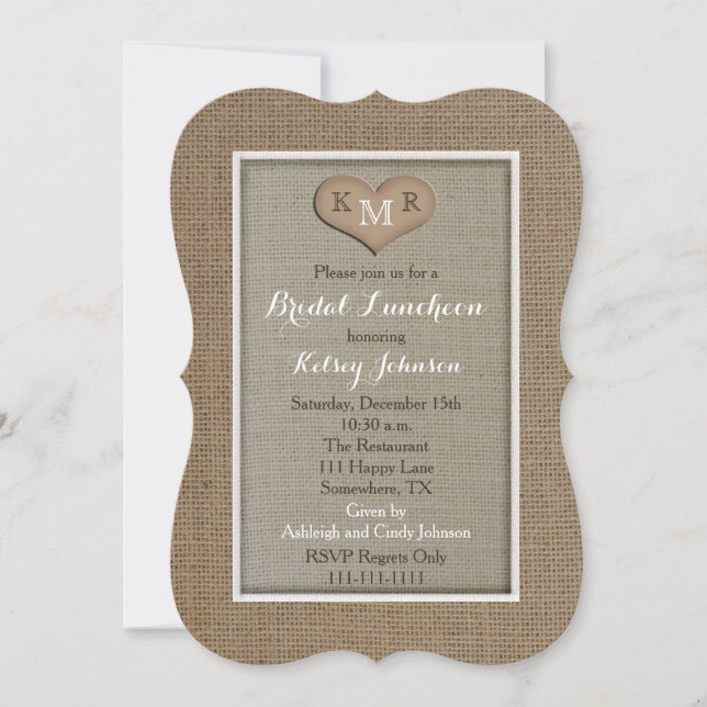 Invitaciones para el almuerzo de novia - Burlap Lo (Anverso)