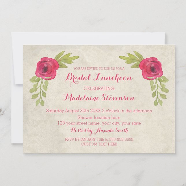 Invitaciones para el almuerzo nupcial de Rosas de  (Reverso)