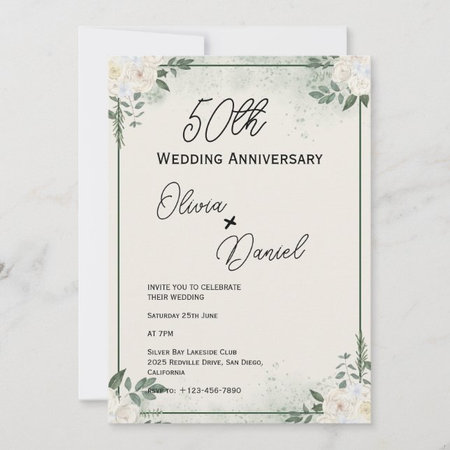 Invitaciones para el Aniversario del Boda de la ve (Anverso)