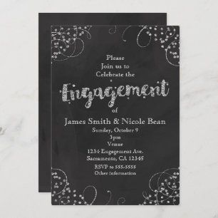 Invitaciones para el compromiso elegante negro y p