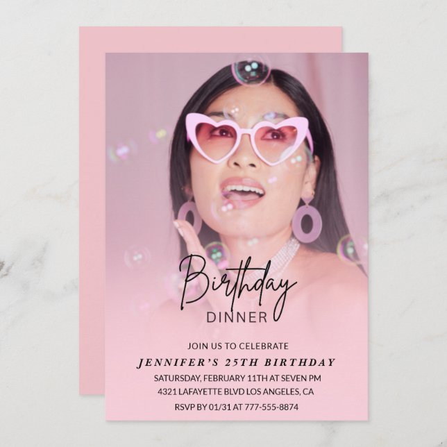 Invitaciones para el cumpleaños 25 Foto de la cena (Anverso / Reverso)