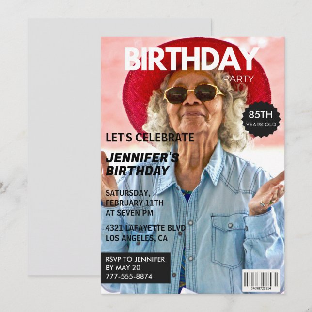 invitaciones para el cumpleaños 85 de ella Portada (Anverso / Reverso)