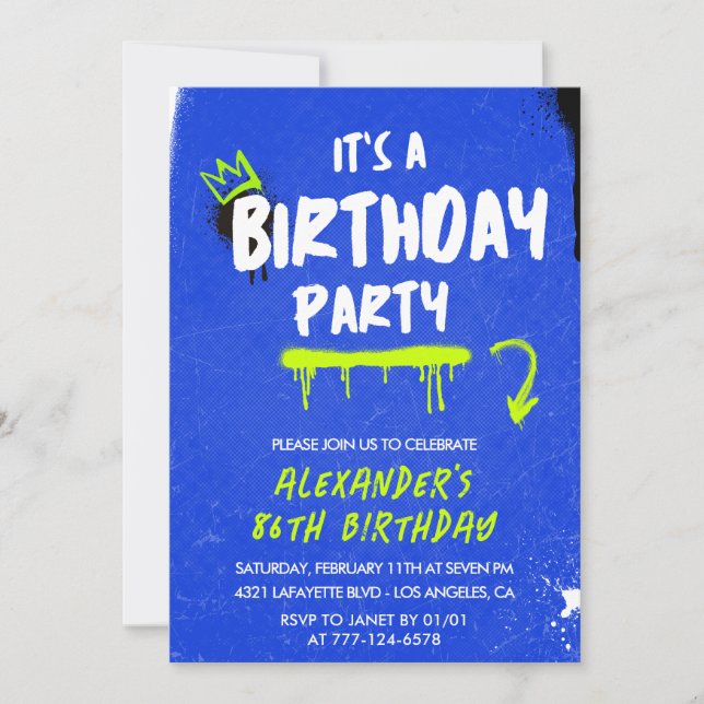 Invitaciones para el cumpleaños 86 hombres Grafiti (Anverso)
