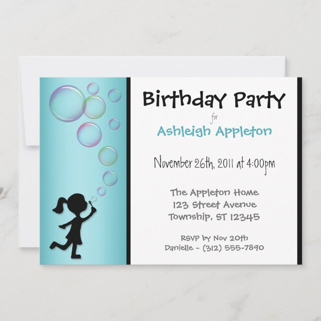 Invitaciones para el cumpleaños de Aqua Bubbles (Anverso)