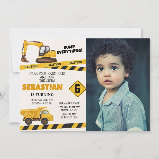Invitaciones para el cumpleaños de la construcción (Anverso)