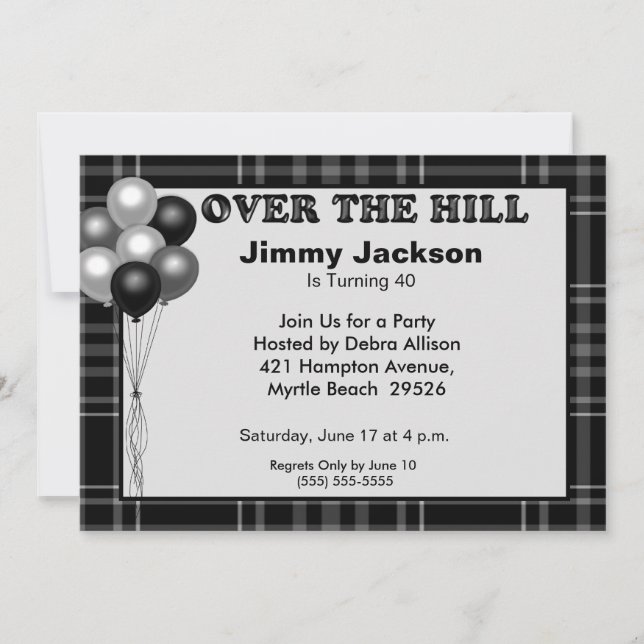 Invitaciones para el cumpleaños de Over the Hill (Anverso)