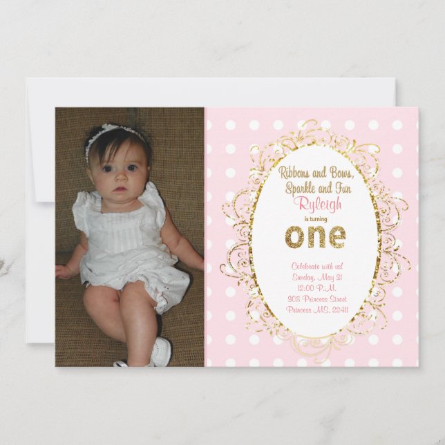 Invitaciones para el cumpleaños de Pink & Gold | C (Anverso)
