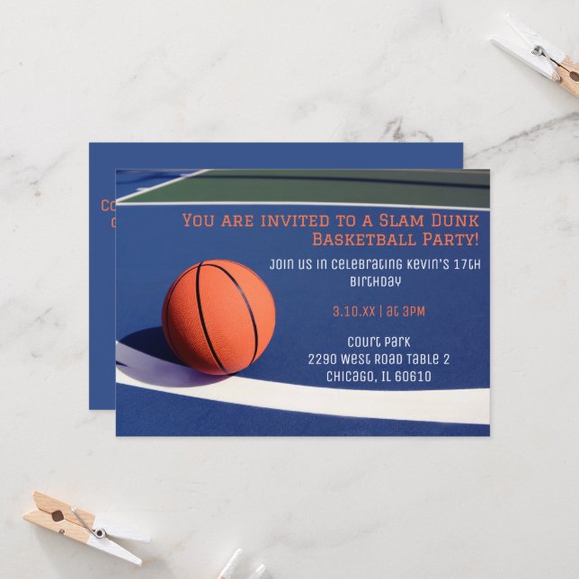 Invitaciones para el cumpleaños del baloncesto de  (Anverso/Reverso In Situ)
