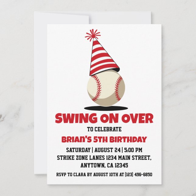 Invitaciones para el cumpleaños del béisbol para n (Anverso)