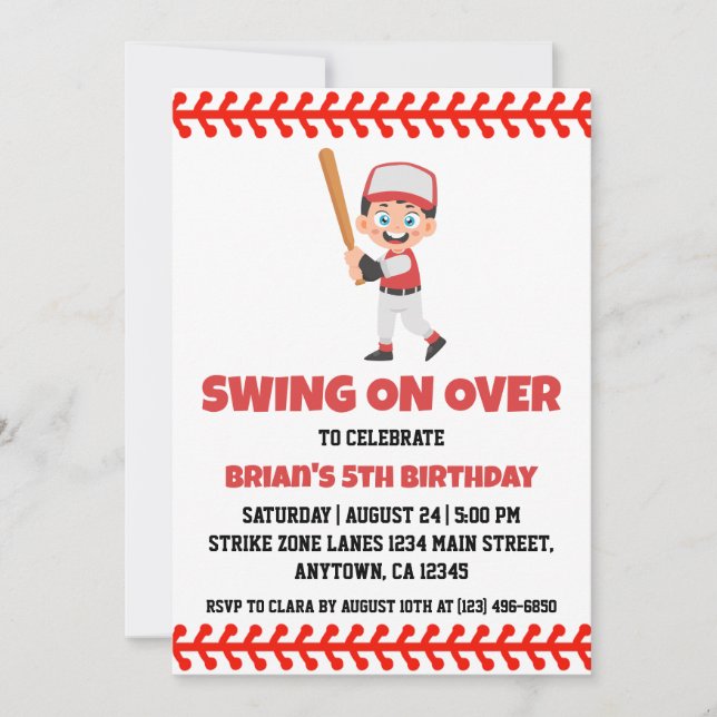 Invitaciones para el cumpleaños del béisbol para n (Anverso)
