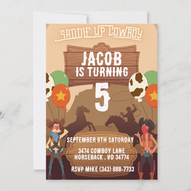 Invitaciones para el cumpleaños del Cowboy Western (Anverso)
