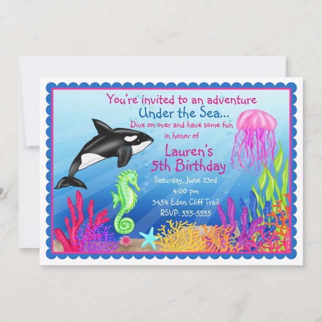 Invitaciones para el cumpleaños del océano bajo el (Anverso)