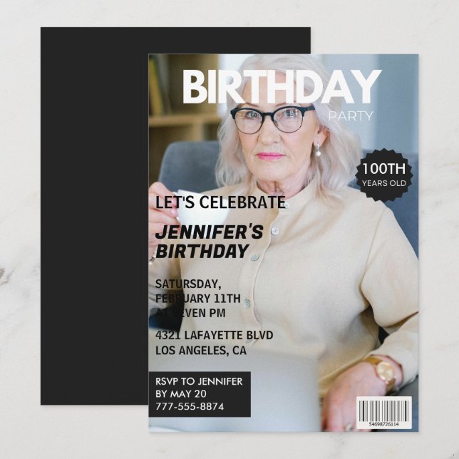 invitaciones para el cumpleaños número 100 de ella (Anverso / Reverso)