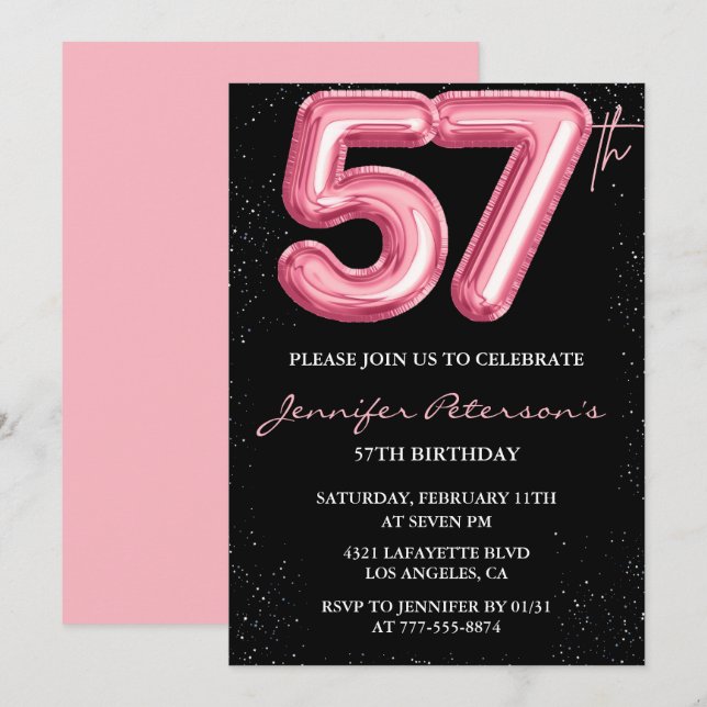 Invitaciones para el cumpleaños número 57 de Black (Anverso / Reverso)