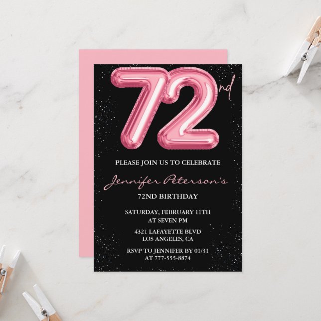 Invitaciones para el cumpleaños número 72 de Black (Anverso/Reverso In Situ)